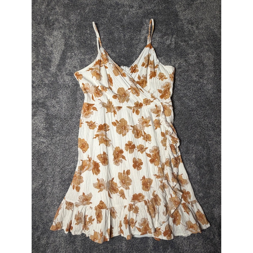 Altar'd State Floral Crinkle Wrap Mini Dress Orange White AN50653-M L
